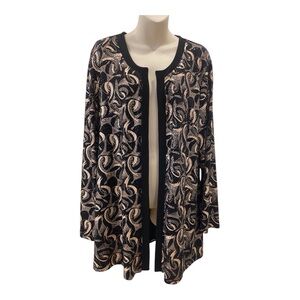 Elegant Metex Black & Gold Embellished Cardigan, Size 54-56